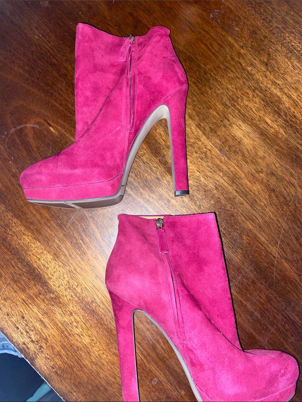 Nine West Hot Pink Suede Platform Ankle Booties